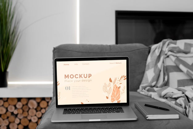 Free Mock Up Laptop In Bedroom Psd