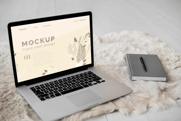 Free Mock Up Laptop In Bedroom Psd