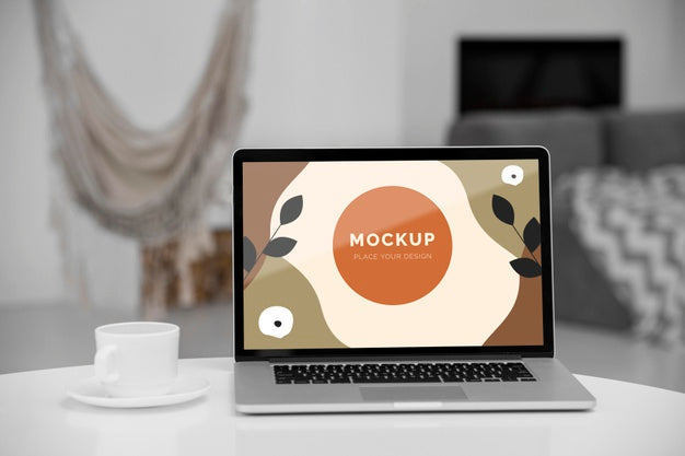 Free Mock Up Laptop In Bedroom Psd