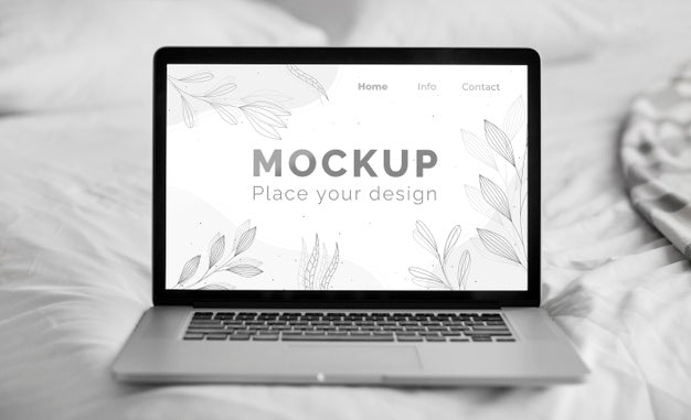 Free Mock Up Laptop In Bedroom Psd