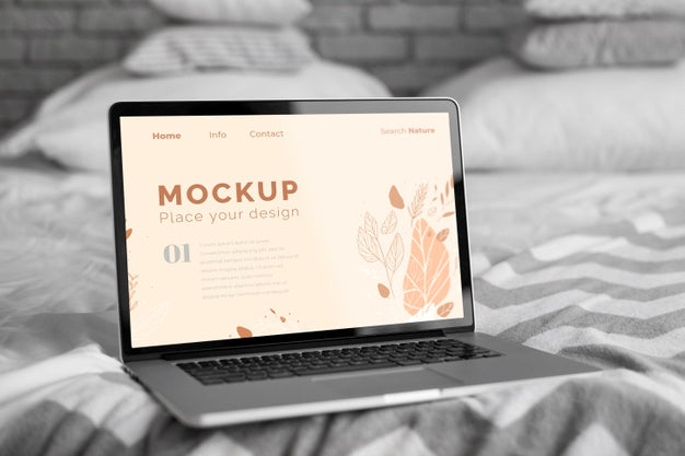 Free Mock Up Laptop In Bedroom Psd