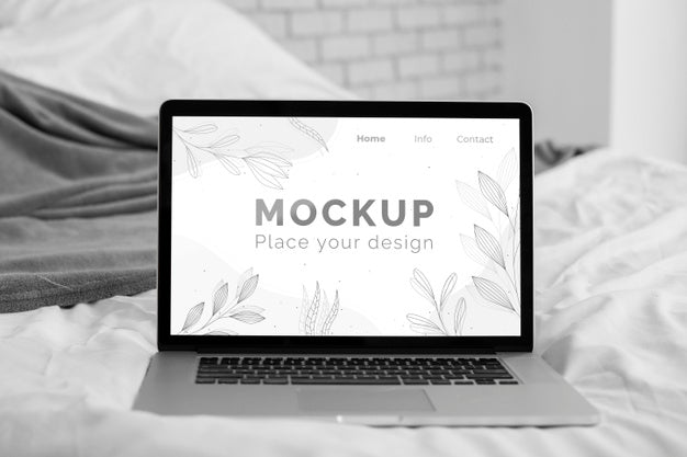 Free Mock Up Laptop In Bedroom Psd