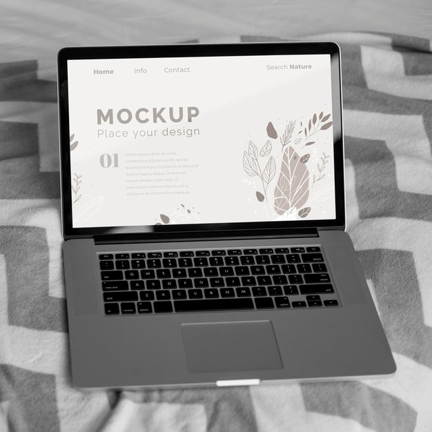 Free Mock Up Laptop In Bedroom Psd