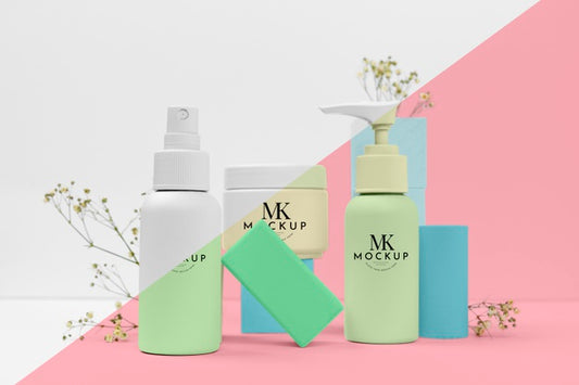 Free Mock-Up Of Entire Set Of Beauty Products Bottles Psd