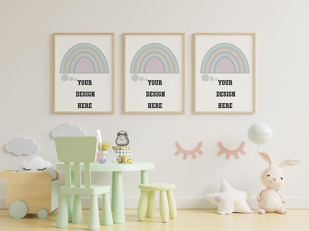 Free Mock Up Poster Frames In Children Room Psd