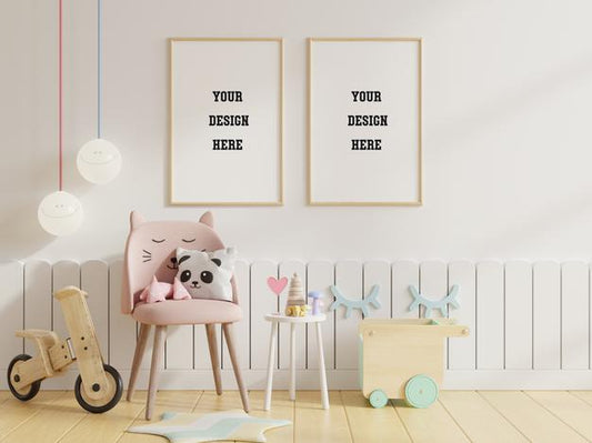 Free Mock Up Poster Frames In Children Room Psd