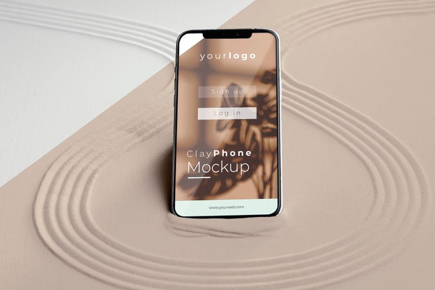 Free Mock-Up Smartphone In Sand Composition Psd