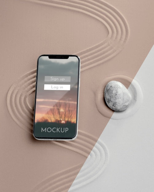 Free Mock-Up Smartphone In Sand Composition Psd