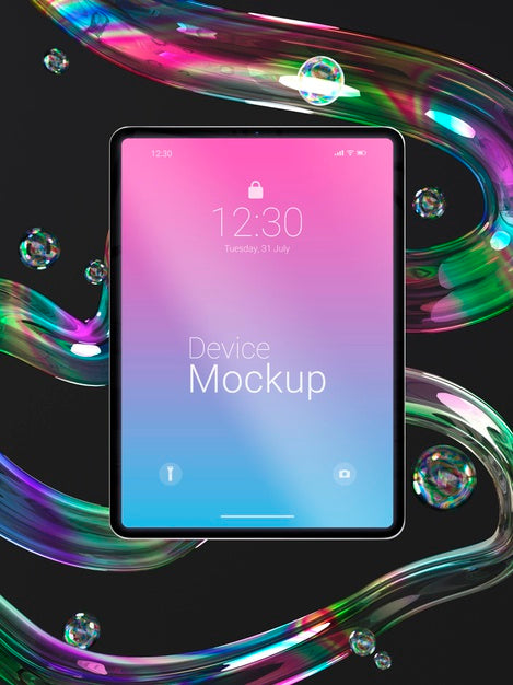 Free Mock-Up Tablet Composition With Liquid Elements Psd