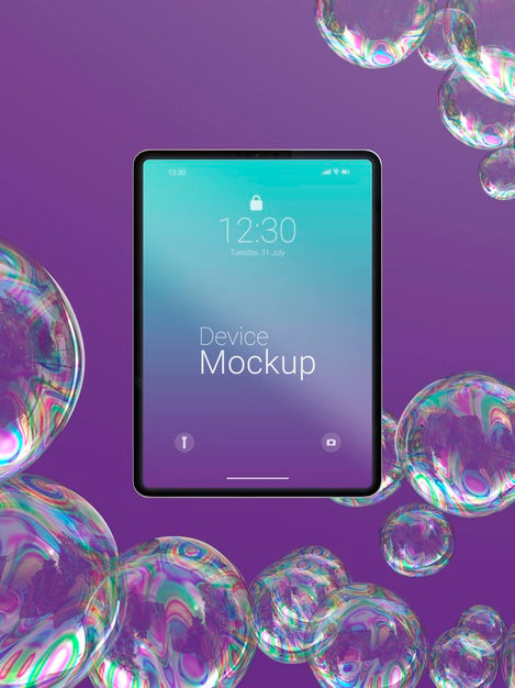 Free Mock-Up Tablet Composition With Liquid Elements Psd