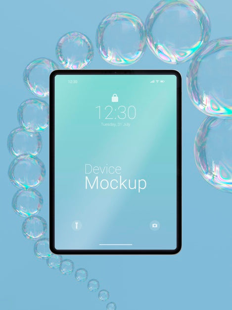 Free Mock-Up Tablet Composition With Liquid Elements Psd