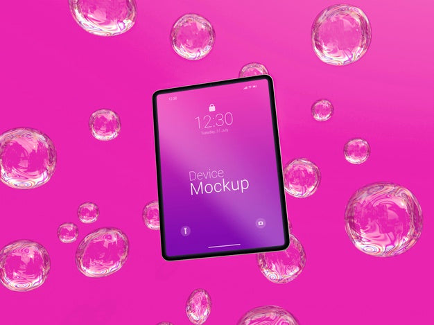 Free Mock-Up Tablet With Abstract Liquids Psd