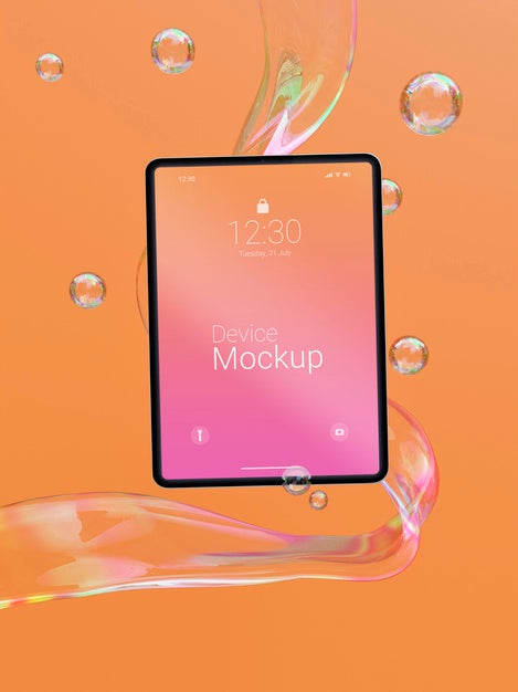 Free Mock-Up Tablet With Abstract Liquids Psd