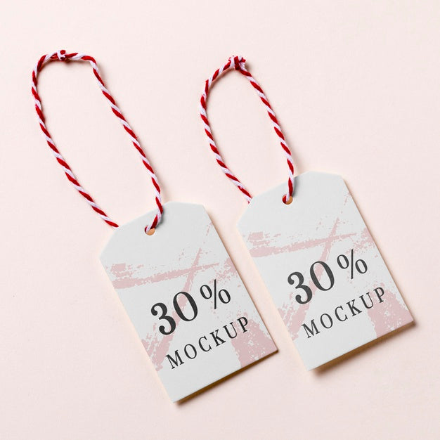 Free Mock-Up White Price Tags Hanging Psd