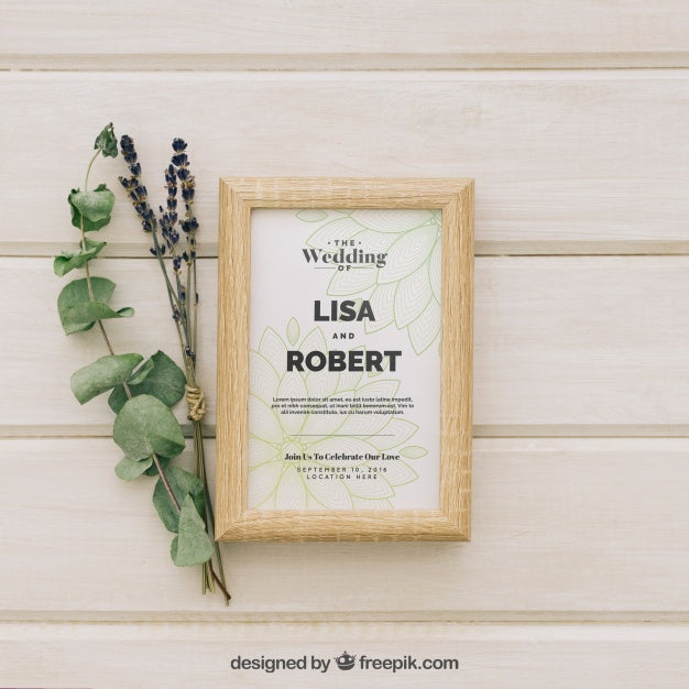 Free Mock Up With Flowers, Leaves And Frame Psd