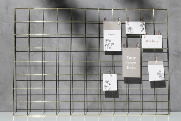 Free Mockup Cards Hanging On Grid Memo Board Psd