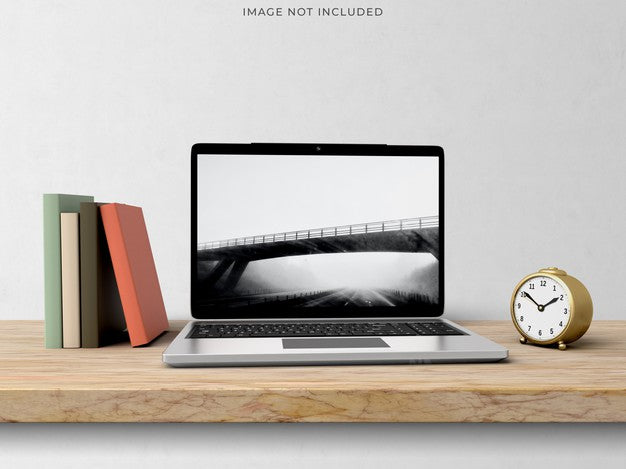 Free Mockup Laptop Standing On Living Room Modern Interior. Psd