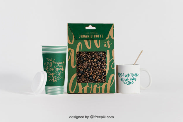 Free Mockup Of Bag Between Coffee Cups Psd