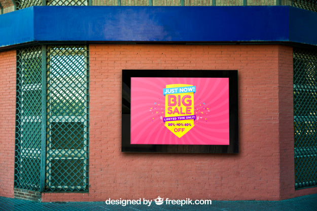 Free Mockup Of Billboard On Brick Wall Building Psd