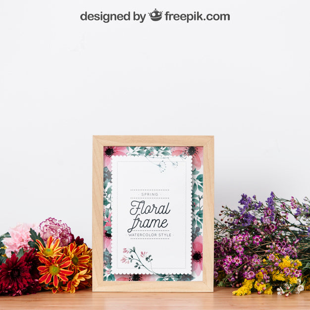 Free Mockup Of Frame Between Beautiful Flowers Psd