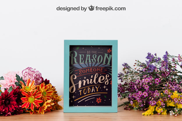 Free Mockup Of Frame Between Flowers Psd