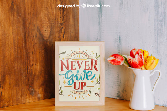 Free Mockup Of Frame In Corner Next To Flower Psd