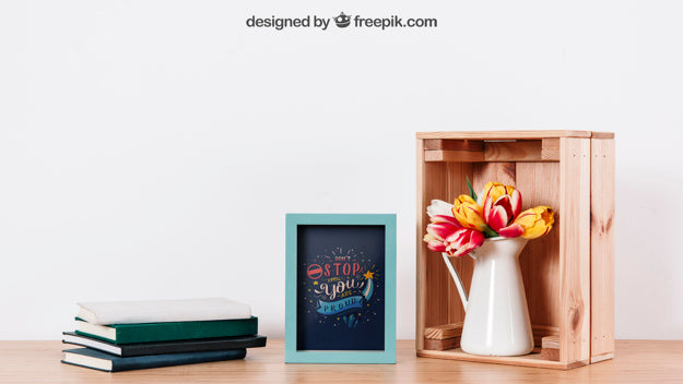 Free Mockup Of Frame Next To Box Psd