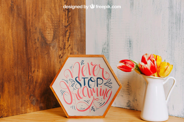 Free Mockup Of Hexagonal Frame In Corner Psd