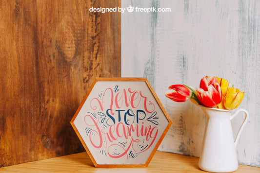 Free Mockup Of Hexagonal Frame In Corner Psd