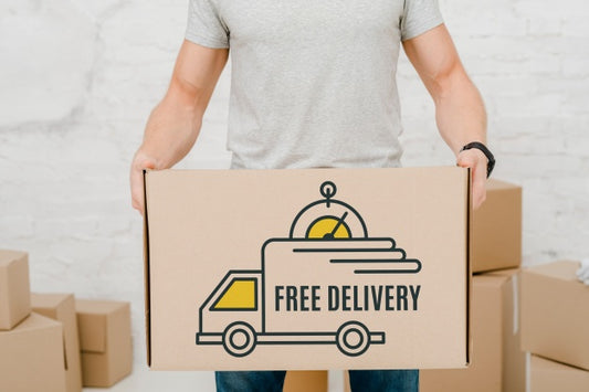 Free Mockup Of Man With Cardboard Boxes Psd