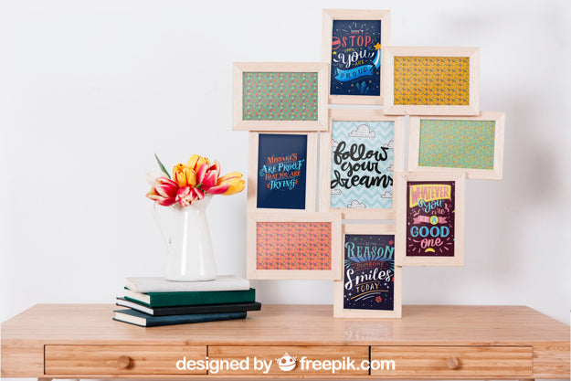 Free Mockup Of Many Frames On Wall Psd