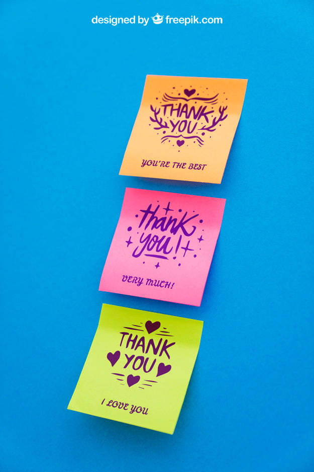 Free Mockup Of Sticky Notes On Blue Background Psd