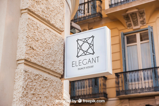 Free White Elegant Square Shop Sign Mockup