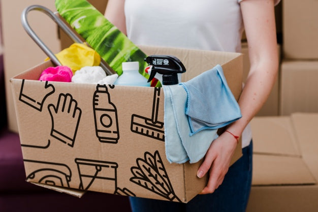 Free Mockup Of Woman With Cardboard Boxes Psd