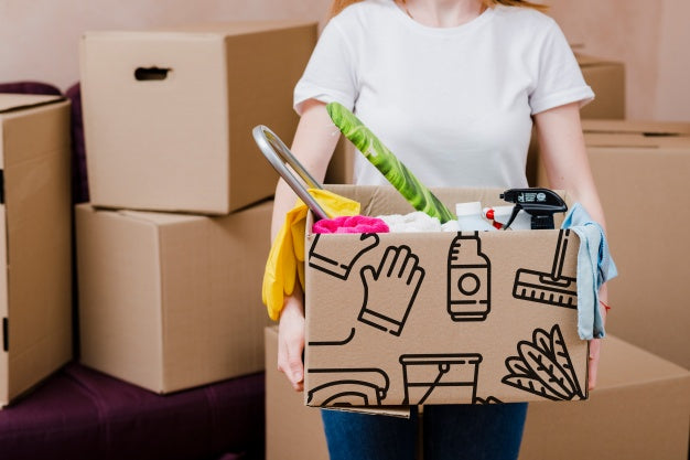 Free Mockup Of Woman With Cardboard Boxes Psd