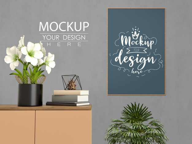 Free Mockup Poster Frame With Home Decorating In The Living Room Modern Interior. Psd