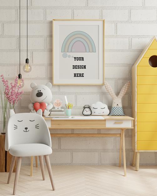 Free Mockup Posters In Child Room Interior, Posters On Empty White Wall, Psd