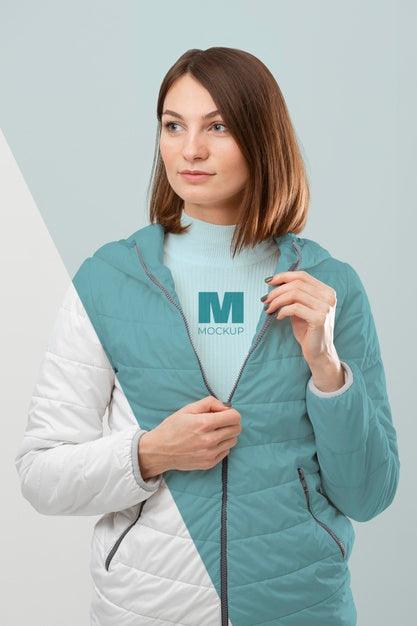 Free Model Wearing Warm Clothes Mockup Medium Shot Psd