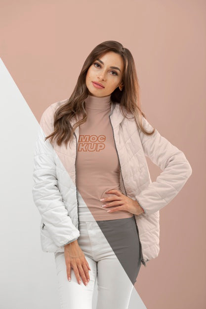 Free Model Wearing Winter Clothes Mockup Medium Shot Psd