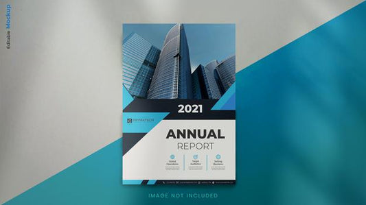 Free Modern Annual Report Brochure Mockup Template With Abstract Blue Shapes Psd