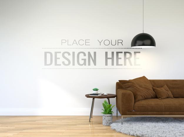 Free Modern Living Room Interior Wall Mockup Psd