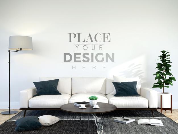 Free Modern Living Room Interior Wall Mockup Psd