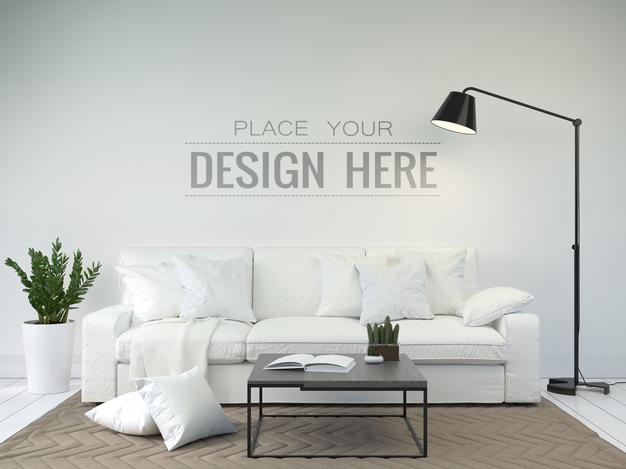 Free Modern Living Room Interior Wall Mockup Psd