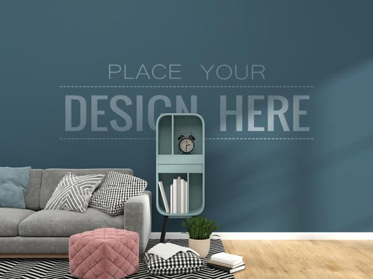 Free Modern Living Room Interior Wall Mockup Psd