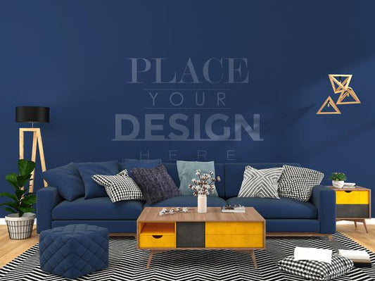 Free Modern Living Room Interior Wall Mockup Psd