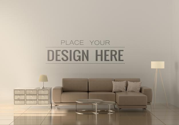 Free Modern Living Room Interior Wall Mockup Psd