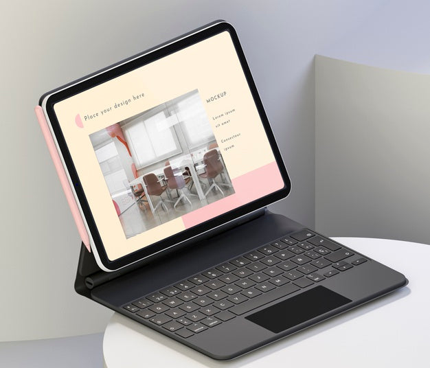 Free Modern Tablet With Keyboard Attached Psd