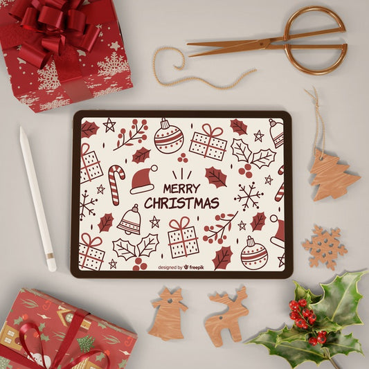 Free Modern Tablet With Merry Christmas Theme On Psd