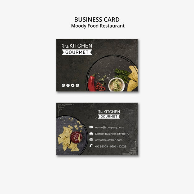 Free Moody Food Restaurant Business Card Concept Mock-Up Psd