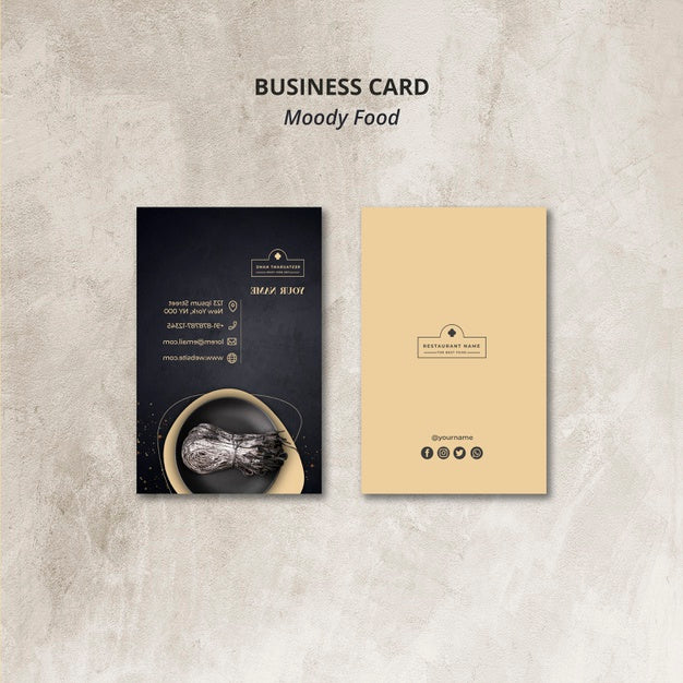 Free Moody Food Restaurant Business Card Concept Mock-Up Psd